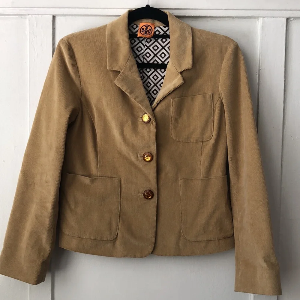 Tory Burch Beige/Tan Corduroy Blazer with 3 Buttons with Logo and Pockets Sz S